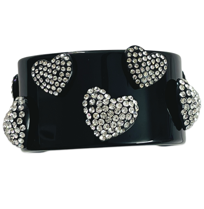 Multi Crystal Heart Extra Wide Cuff