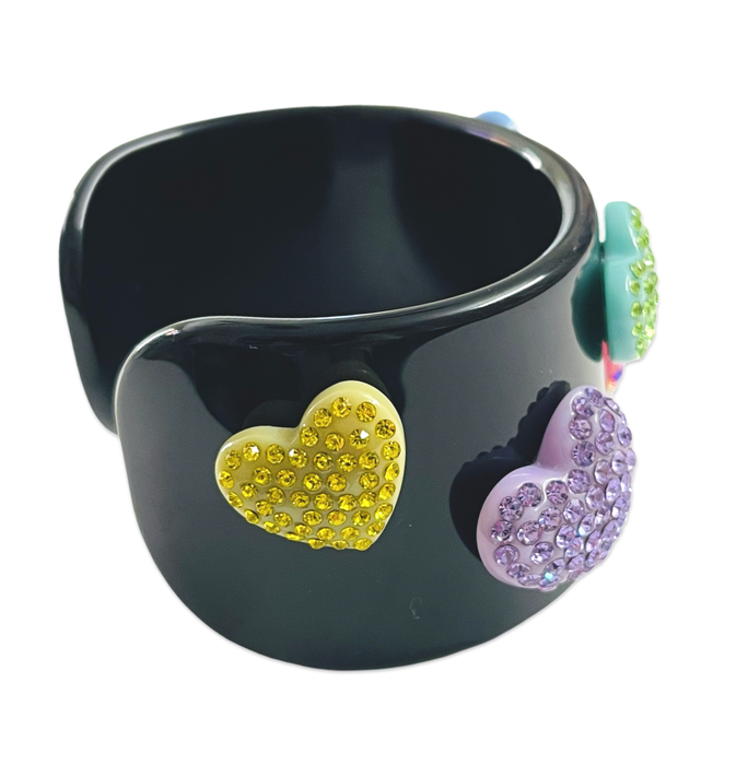 Multi Crystal Heart Extra Wide Cuff