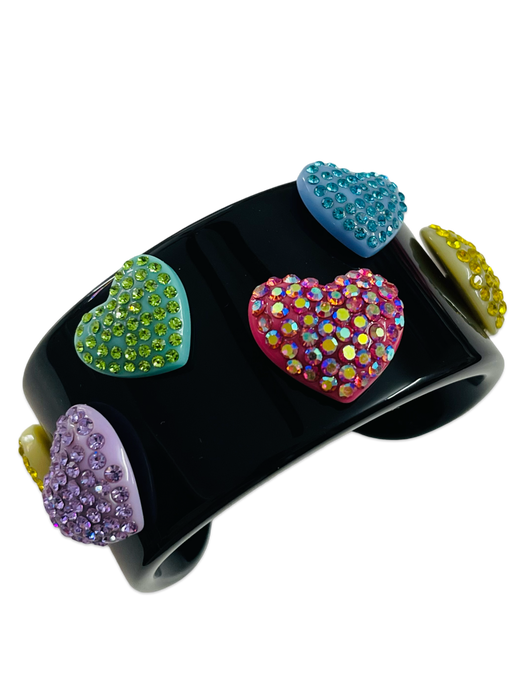 Multi Crystal Heart Extra Wide Cuff