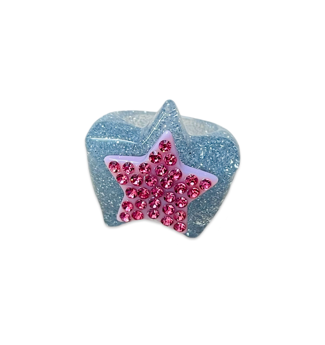 Large Crystal Star on Glitter Star Base Ring